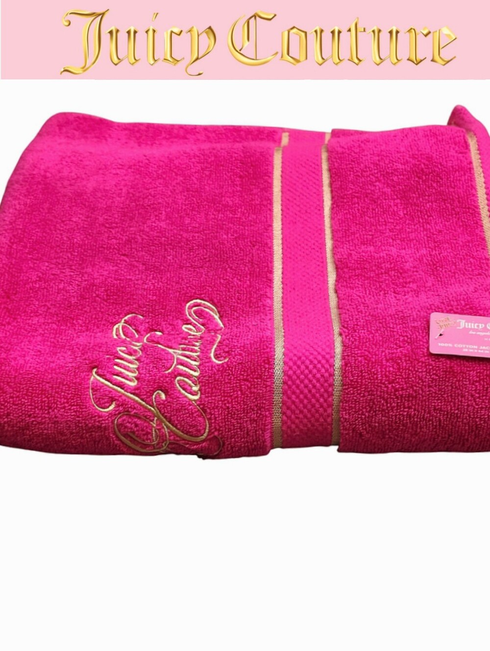 Juicy Couture Home Gold Embrodried Signature Logo Stripes Oversized Bath Towel
